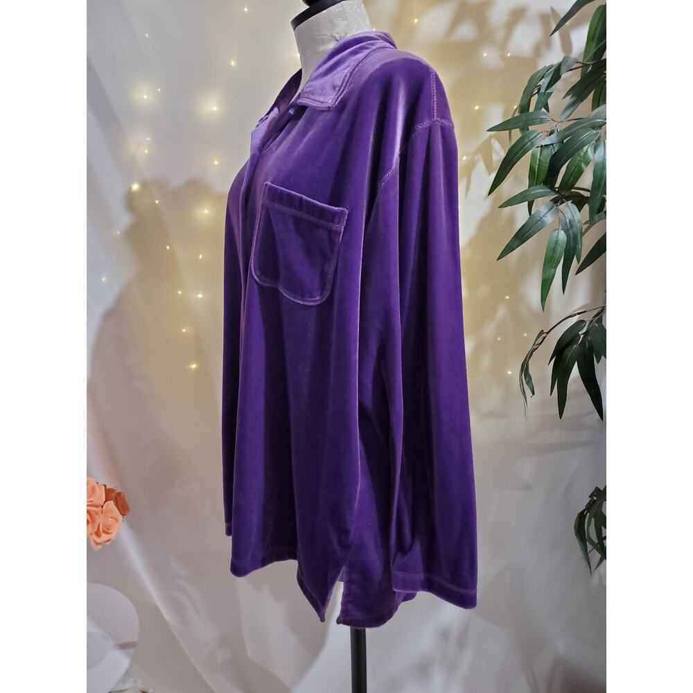Vtg Honors Velour Velvet Button Shirt Womens Size XL Purple Pocket 90s Y2K Soft - Picture 2 of 8